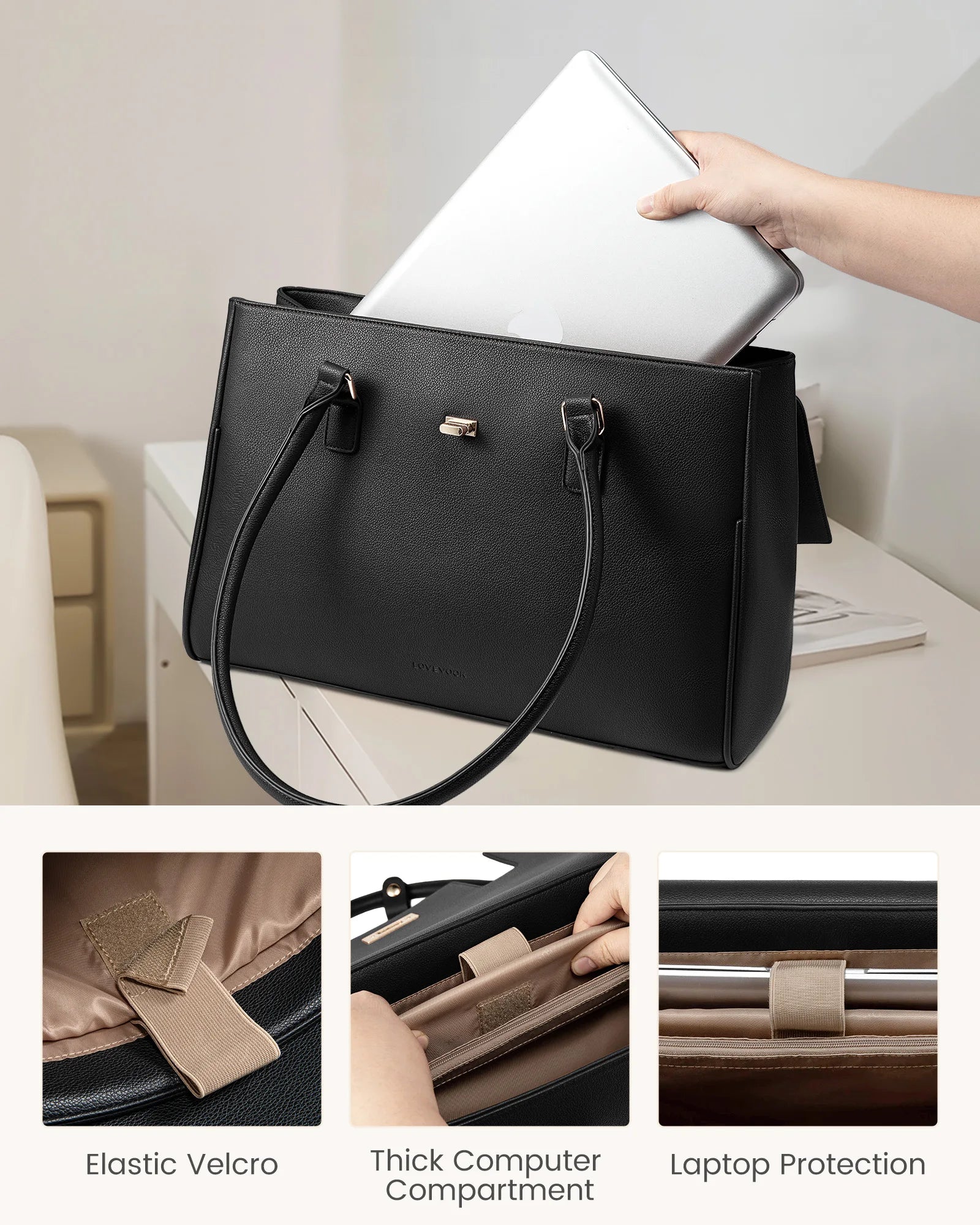 JMT-928778 Waterproof PU Leather Laptop Tote Bag for 15.6 Inch Laptops - Stylish Office Handbag and Messenger Bag