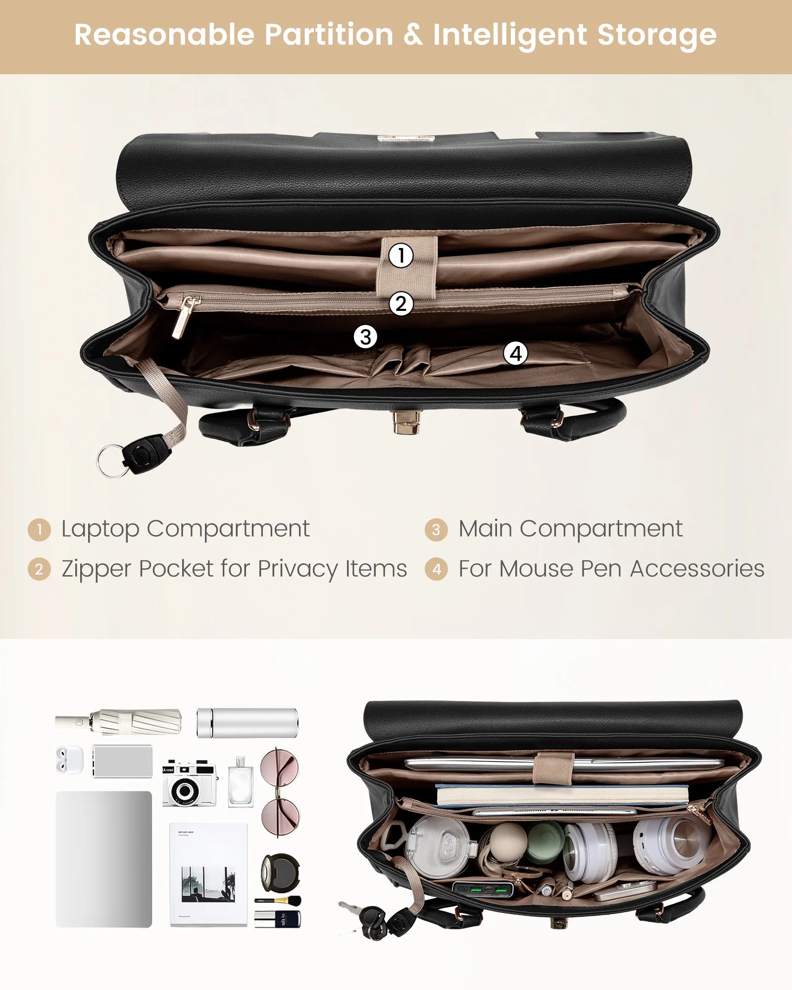 JMT-928778 Waterproof PU Leather Laptop Tote Bag for 15.6 Inch Laptops - Stylish Office Handbag and Messenger Bag