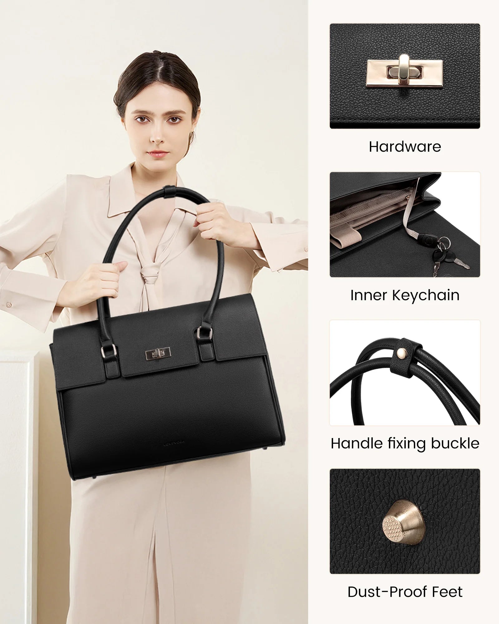 JMT-928778 Waterproof PU Leather Laptop Tote Bag for 15.6 Inch Laptops - Stylish Office Handbag and Messenger Bag