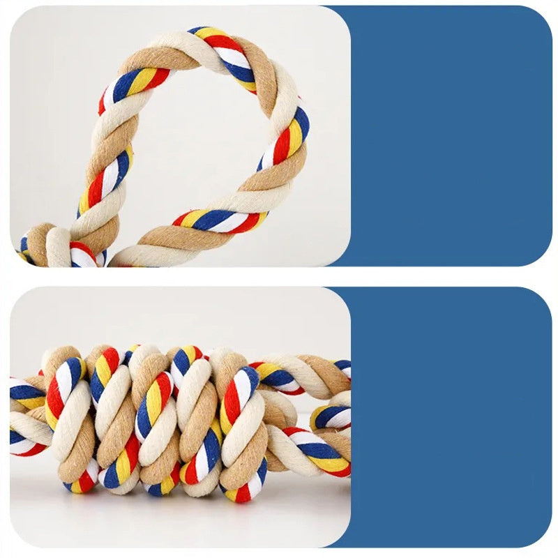 JMT-929098 Durable Large Rope Knot Toy for Cat and Dog Teeth Cleaning and Interactive Play