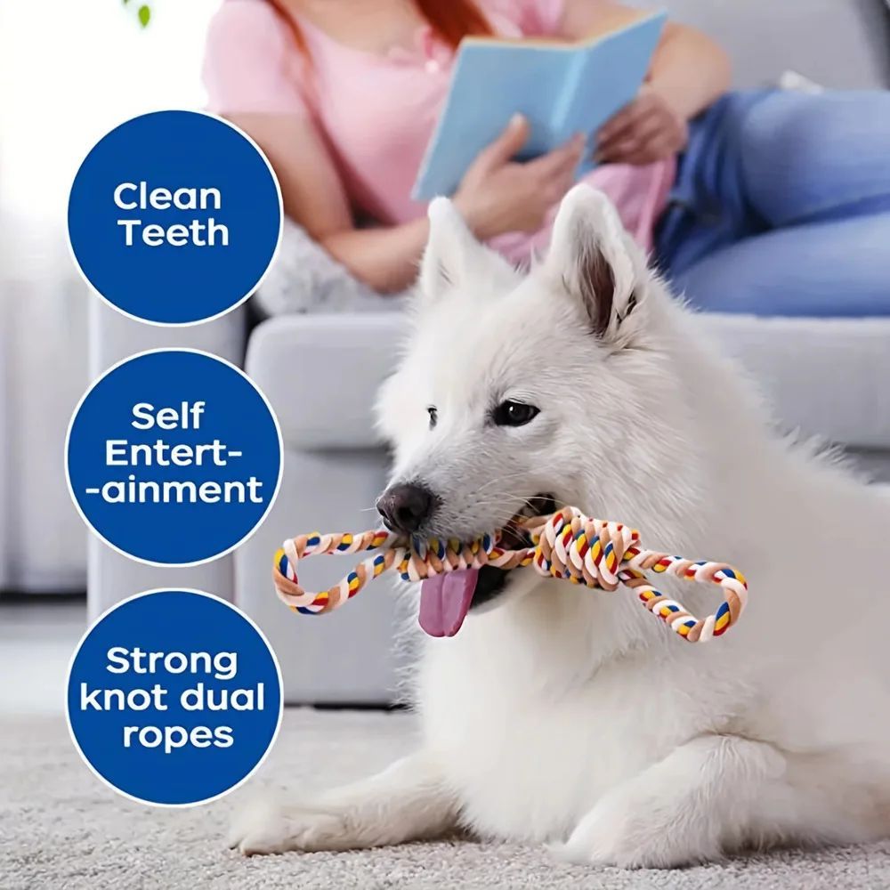 JMT-929098 Durable Large Rope Knot Toy for Cat and Dog Teeth Cleaning and Interactive Play