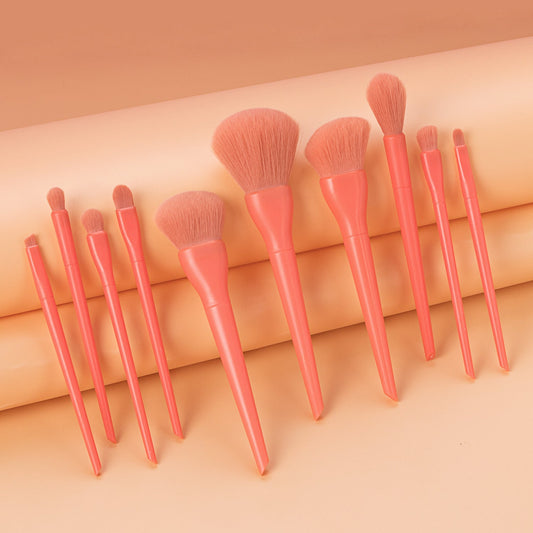 JMT-929226 10-Piece Candy-Colored Makeup Brush Set - Long Handled, Man-Made Fiber Bristles in Watermelon Red, Avocado, Peach, Lime