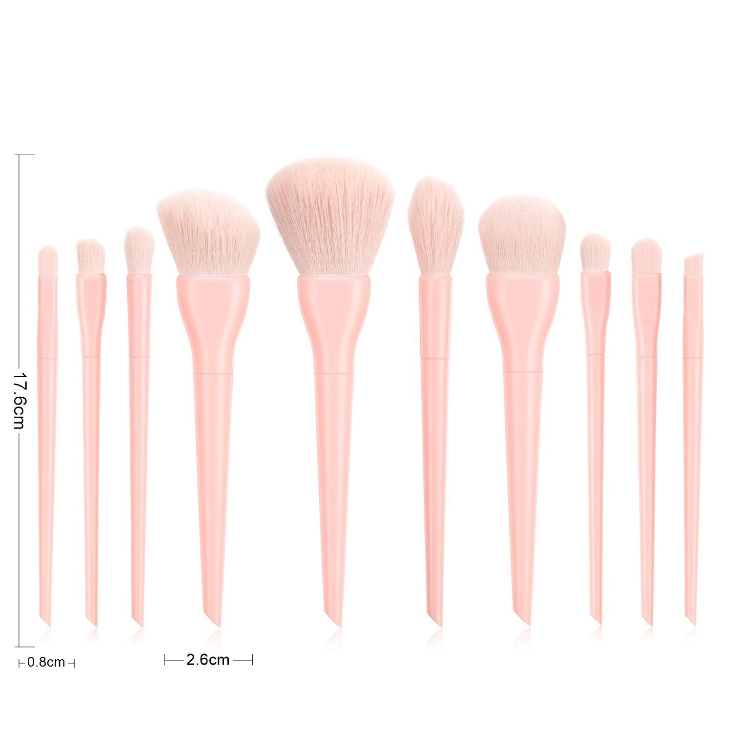 JMT-929226 10-Piece Candy-Colored Makeup Brush Set - Long Handled, Man-Made Fiber Bristles in Watermelon Red, Avocado, Peach, Lime