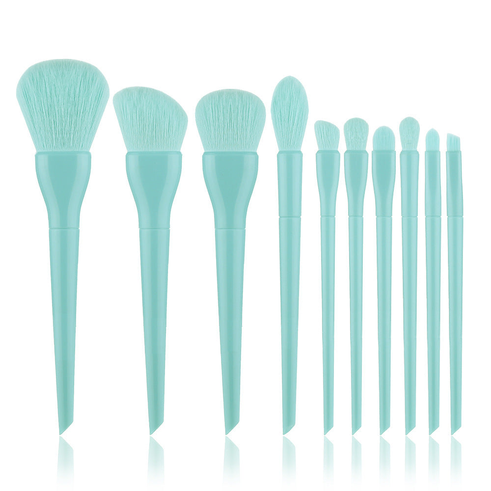 JMT-929226 10-Piece Candy-Colored Makeup Brush Set - Long Handled, Man-Made Fiber Bristles in Watermelon Red, Avocado, Peach, Lime