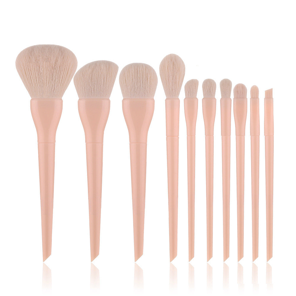 JMT-929226 10-Piece Candy-Colored Makeup Brush Set - Long Handled, Man-Made Fiber Bristles in Watermelon Red, Avocado, Peach, Lime