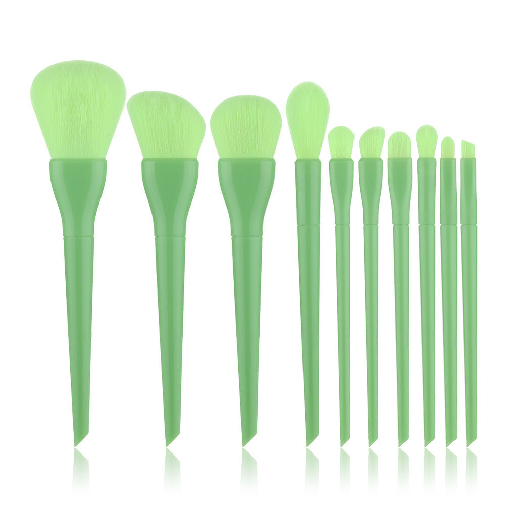 JMT-929226 10-Piece Candy-Colored Makeup Brush Set - Long Handled, Man-Made Fiber Bristles in Watermelon Red, Avocado, Peach, Lime