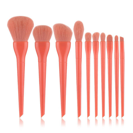 JMT-929226 10-Piece Candy-Colored Makeup Brush Set - Long Handled, Man-Made Fiber Bristles in Watermelon Red, Avocado, Peach, Lime