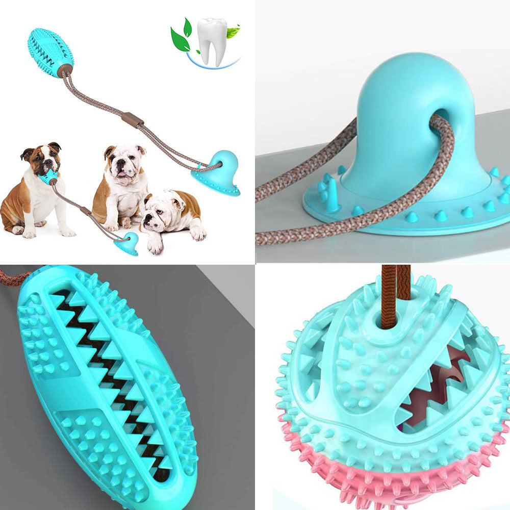 JMT-930250 Interactive Silicon Suction Cup Dog Tug Toy with Tooth Cleaning and Feeding Functions