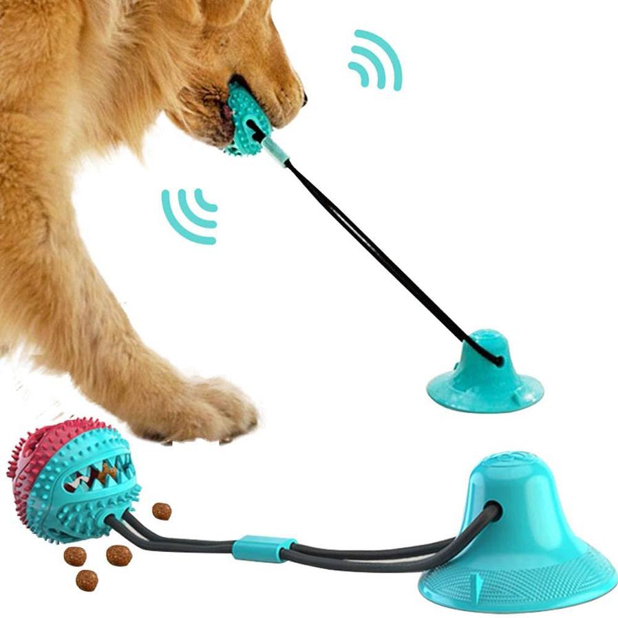 JMT-930250 Interactive Silicon Suction Cup Dog Tug Toy with Tooth Cleaning and Feeding Functions