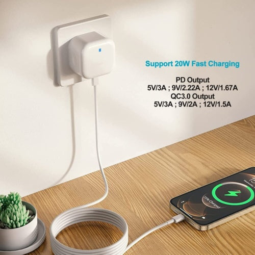JMT-930442 20W USB-C Fast Charging Charger and Cable for iPhone, iPad, Samsung, and Google Pixel