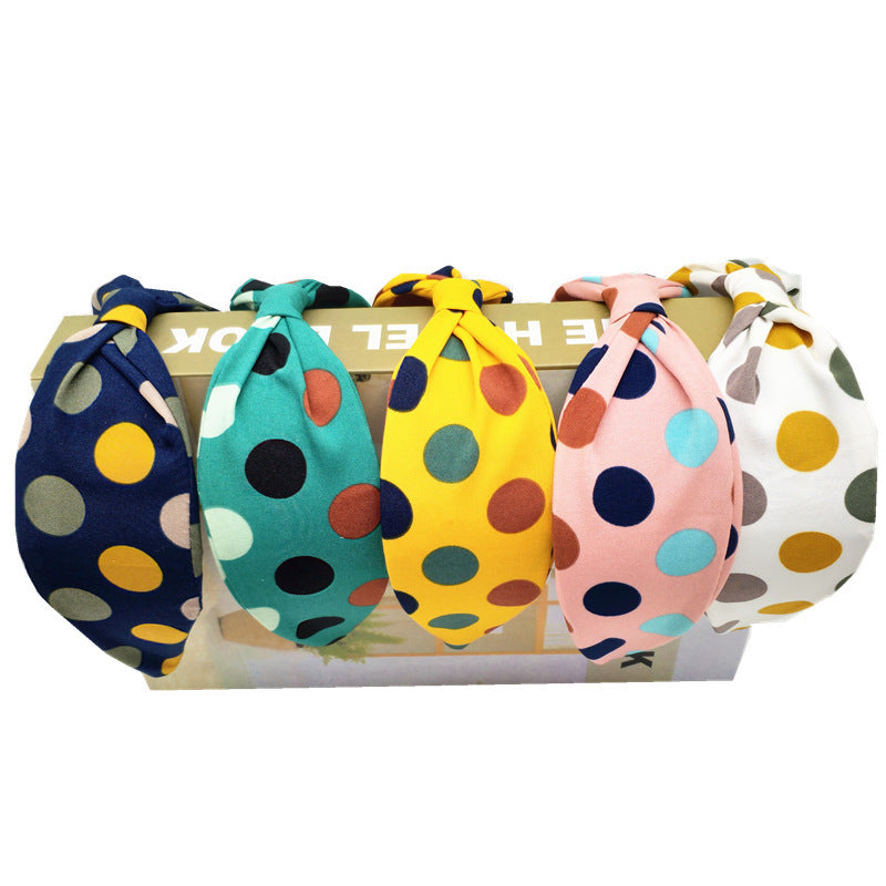 JMT-930634 Polka Dot Knotted Wide Brim Headband Hair Accessory in Multiple Colors