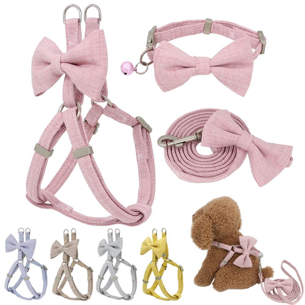 JMT-930762 Adjustable Soft Dog Harness, Leash and Collar Set with Cute Bow – Available in Multiple Colors
