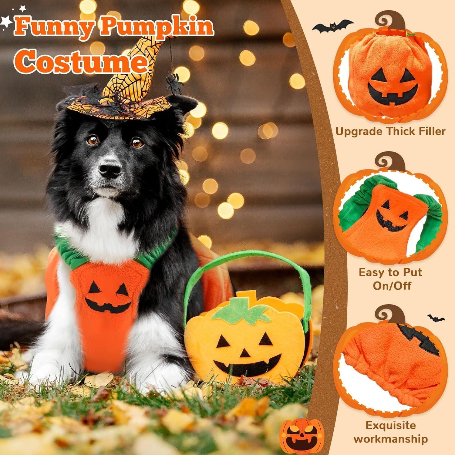 JMT-931018 Funny Pumpkin Plush Costume for Small and Medium Dogs and Cats - Adorable Halloween Dress-Up Outfit