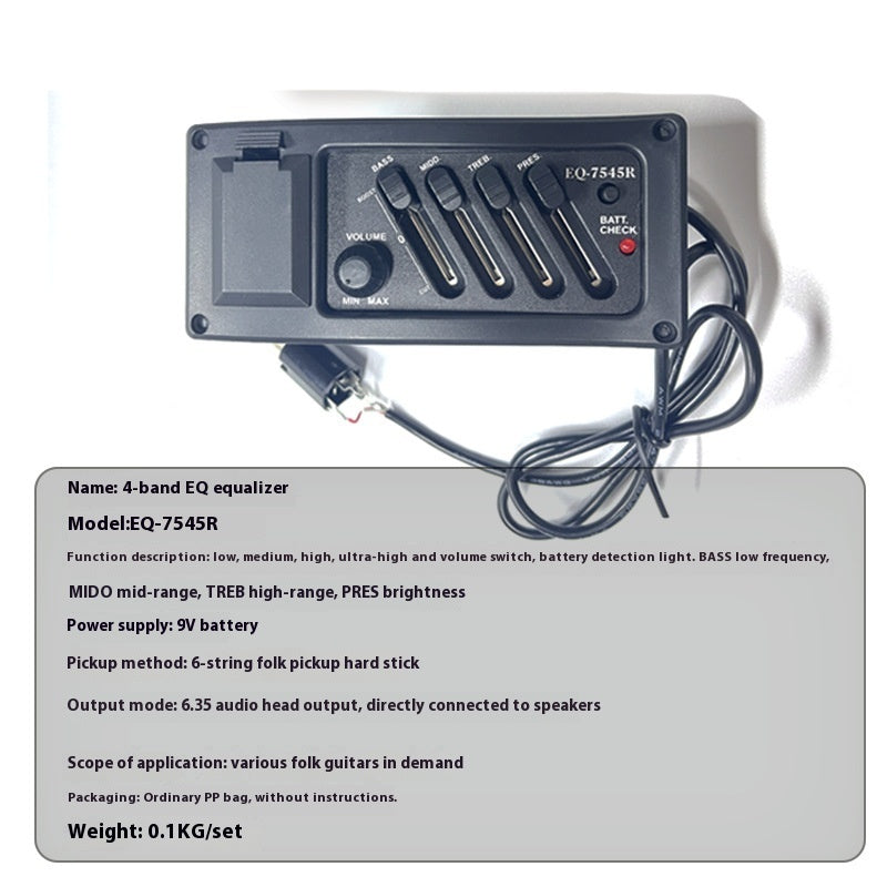 JMT-931082 Four-Section Electric Guitar Vibration Pickup with EQ Settings