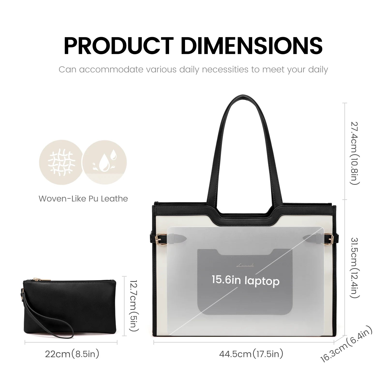 JMT-931082 Large Capacity Waterproof Leather Tote Bag with Clutch for Business and Office Use