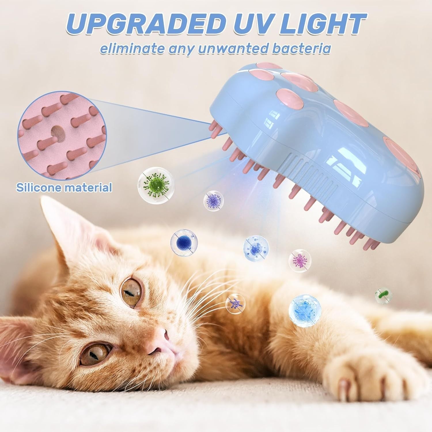 JMT-931338 Self-Cleaning 4-in-1 Cat & Dog Grooming Steam Brush with Massage Feature and Release Button for Easy Fur Removal