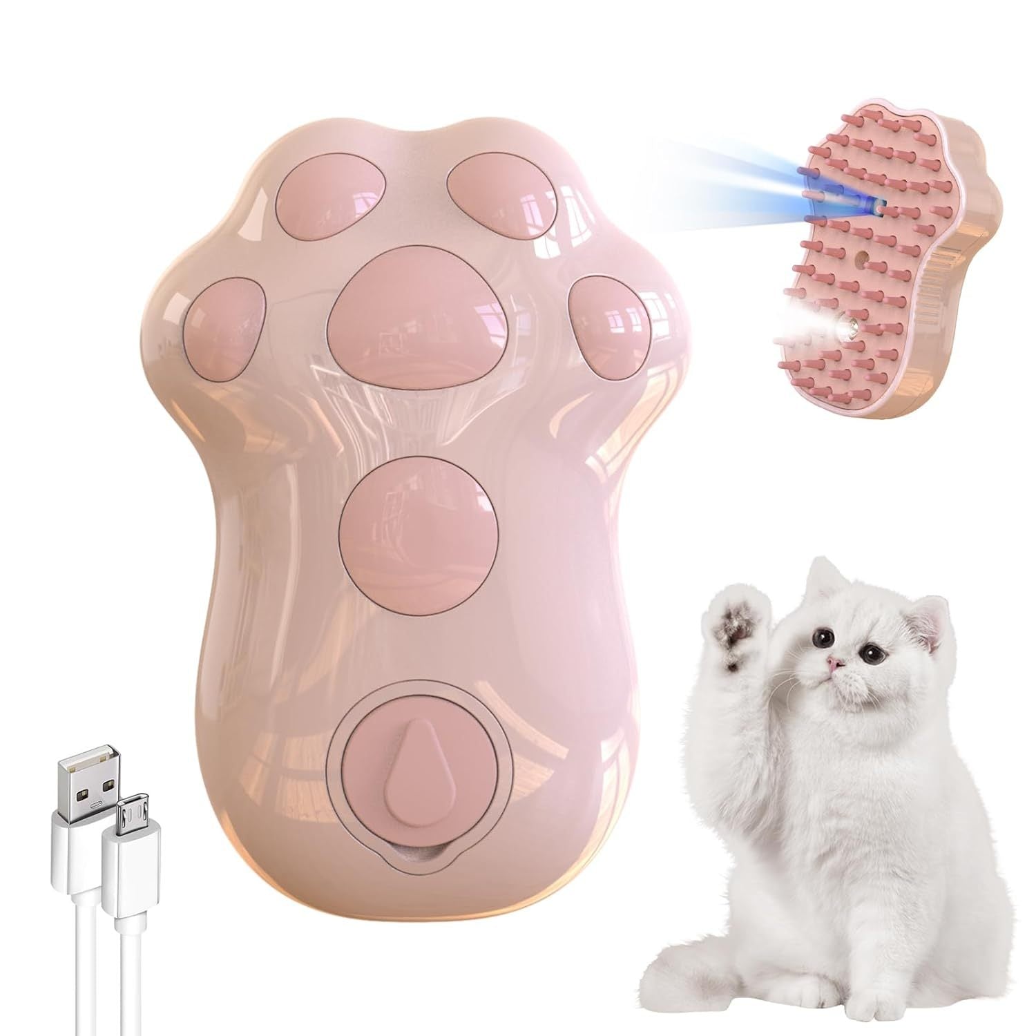 JMT-931338 Self-Cleaning 4-in-1 Cat & Dog Grooming Steam Brush with Massage Feature and Release Button for Easy Fur Removal