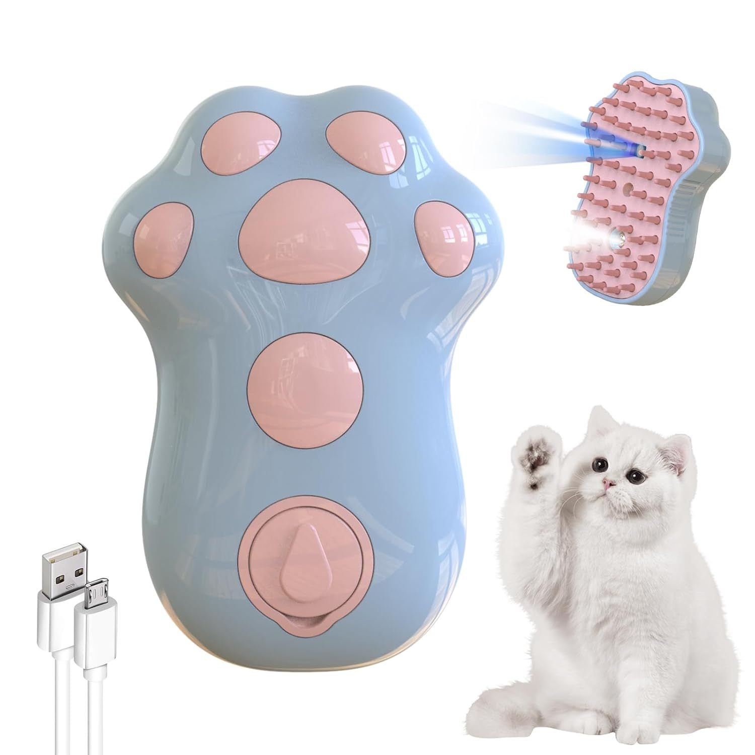 JMT-931338 Self-Cleaning 4-in-1 Cat & Dog Grooming Steam Brush with Massage Feature and Release Button for Easy Fur Removal