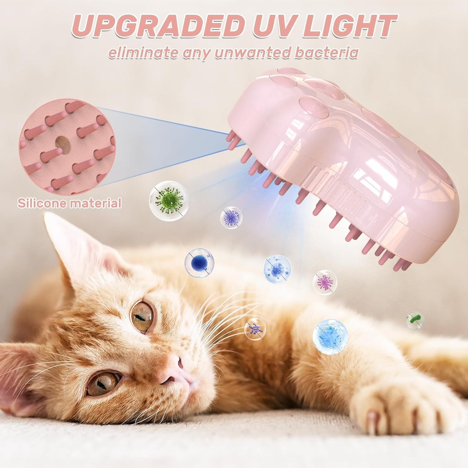 JMT-931338 Self-Cleaning 4-in-1 Cat & Dog Grooming Steam Brush with Massage Feature and Release Button for Easy Fur Removal