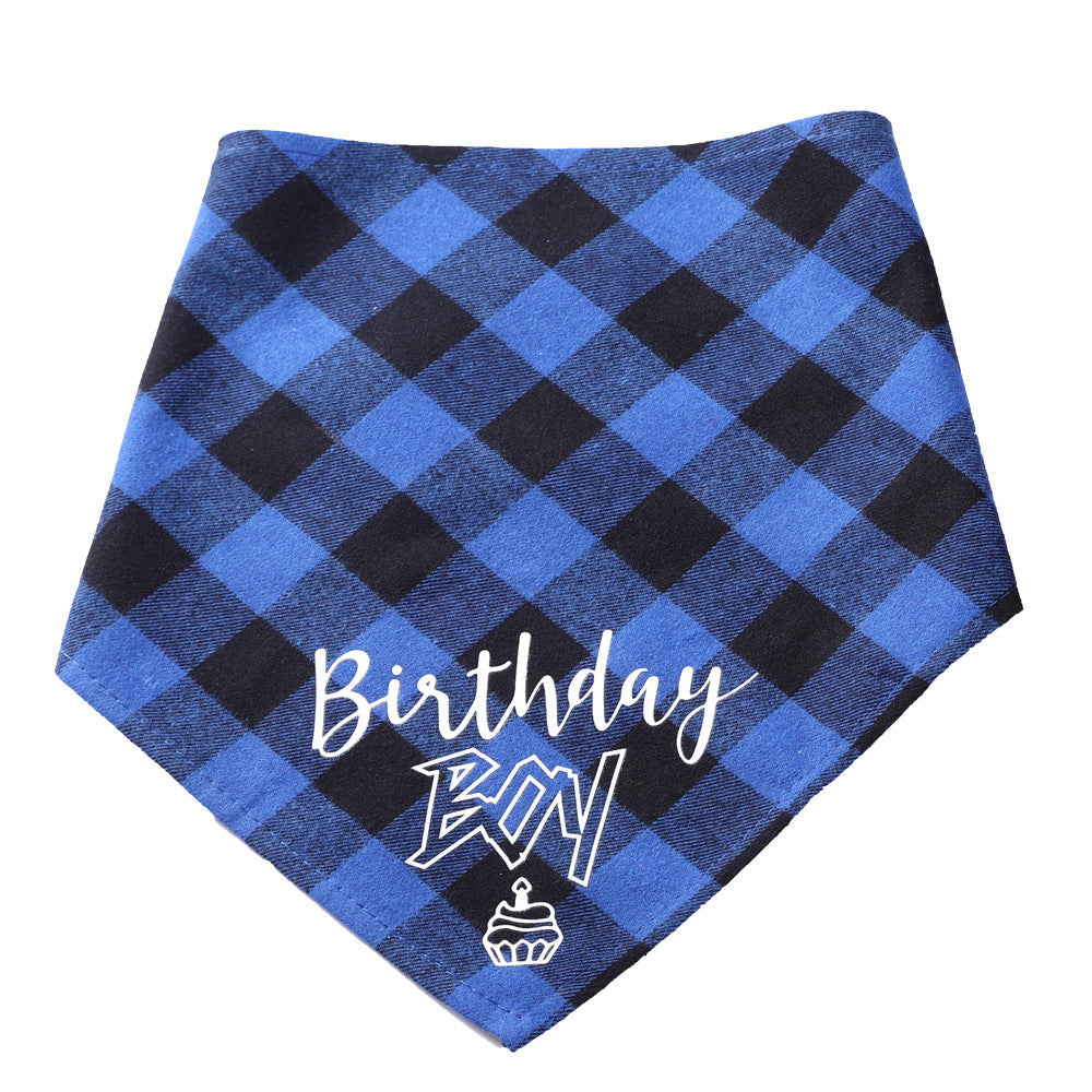 JMT-931722 Pet Birthday Triangle Scarf for Dogs and Cats - Cotton Plaid Design, Adjustable Neck Size 20-42cm