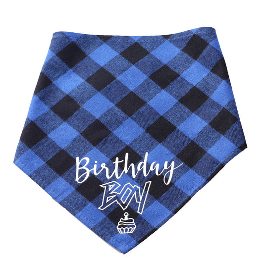 JMT-931722 Pet Birthday Triangle Scarf for Dogs and Cats - Cotton Plaid Design, Adjustable Neck Size 20-42cm