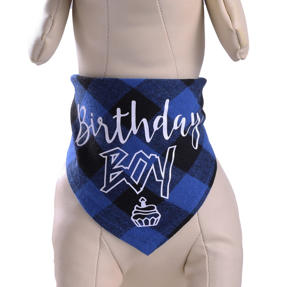 JMT-931722 Pet Birthday Triangle Scarf for Dogs and Cats - Cotton Plaid Design, Adjustable Neck Size 20-42cm