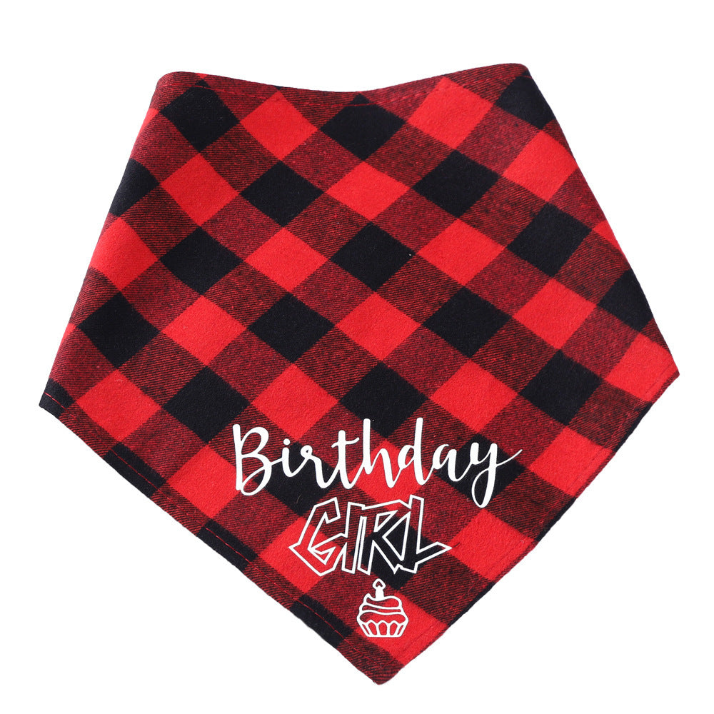 JMT-931722 Pet Birthday Triangle Scarf for Dogs and Cats - Cotton Plaid Design, Adjustable Neck Size 20-42cm