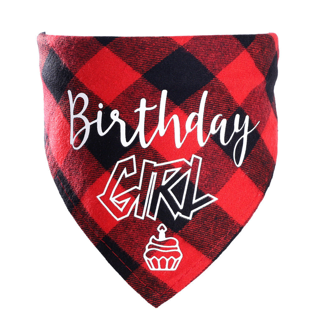 JMT-931722 Pet Birthday Triangle Scarf for Dogs and Cats - Cotton Plaid Design, Adjustable Neck Size 20-42cm