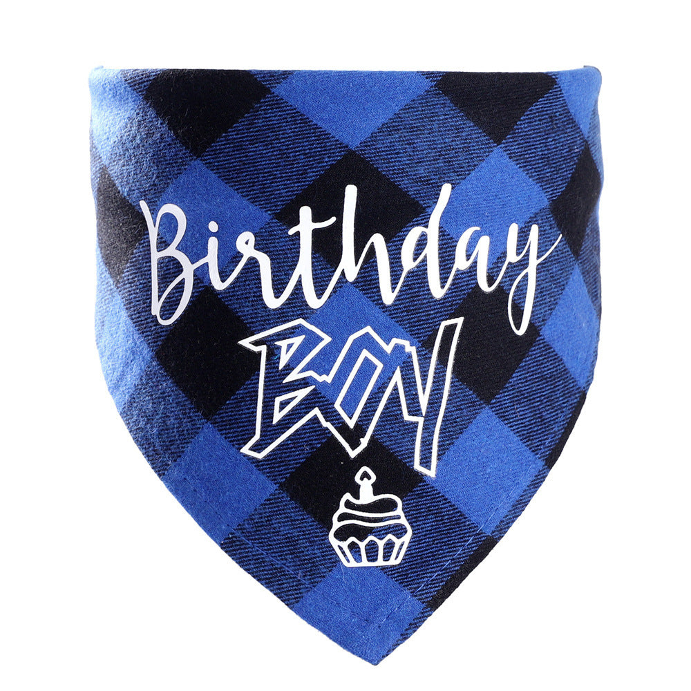 JMT-931722 Pet Birthday Triangle Scarf for Dogs and Cats - Cotton Plaid Design, Adjustable Neck Size 20-42cm
