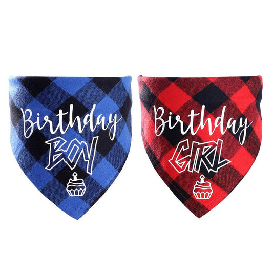 JMT-931722 Pet Birthday Triangle Scarf for Dogs and Cats - Cotton Plaid Design, Adjustable Neck Size 20-42cm