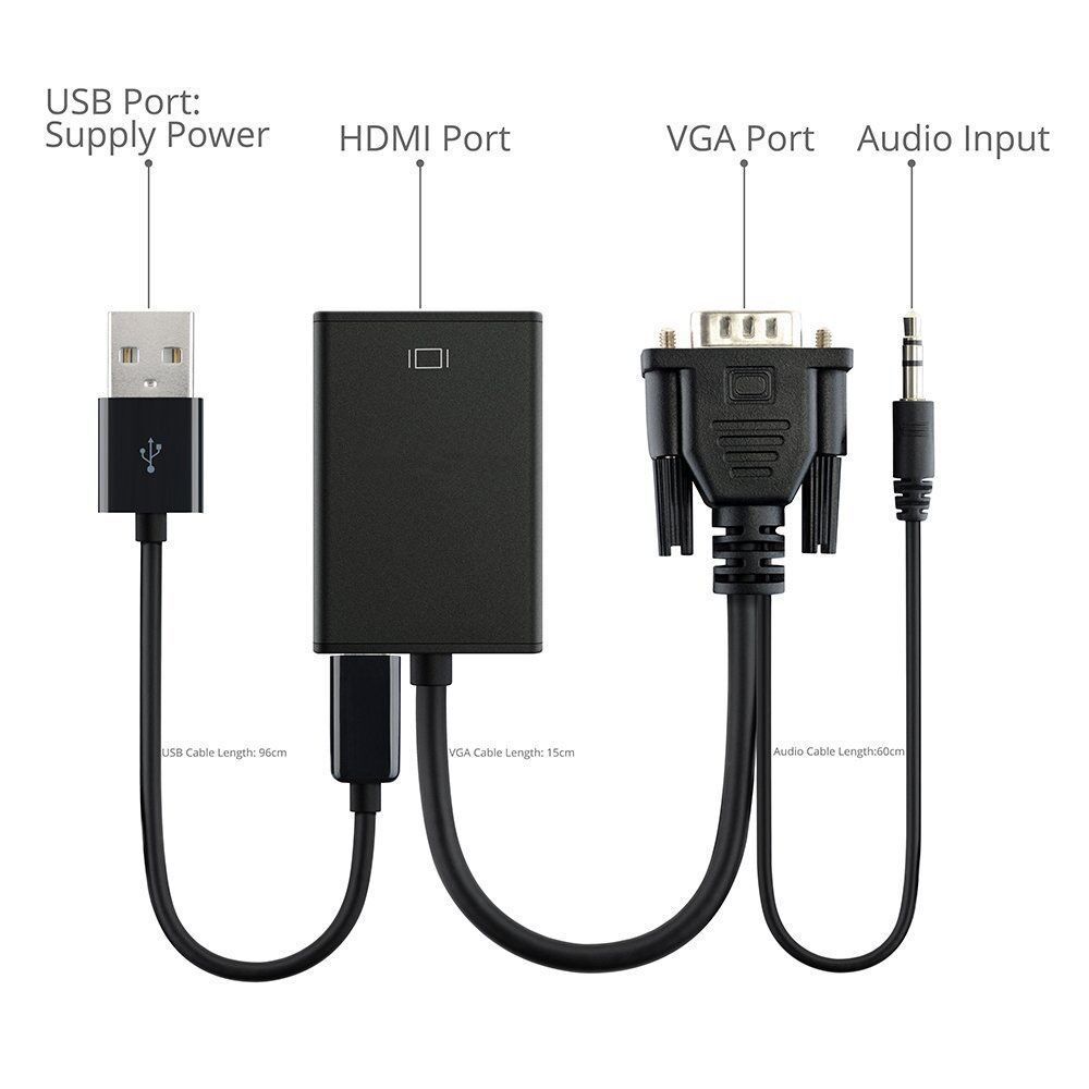 JMT-932426 VGA Black Display Connection Cable for 1080p Monitor - 1 Meter Length