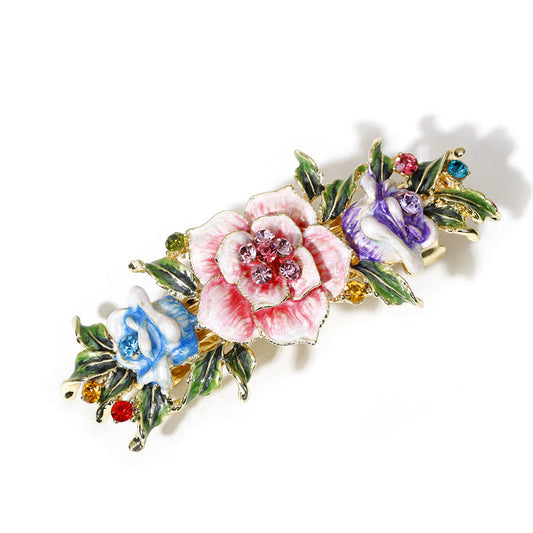 JMT-932938 Vintage Gold-Plated Crystal Rhinestone Flower Hair Clip - 10.5cm