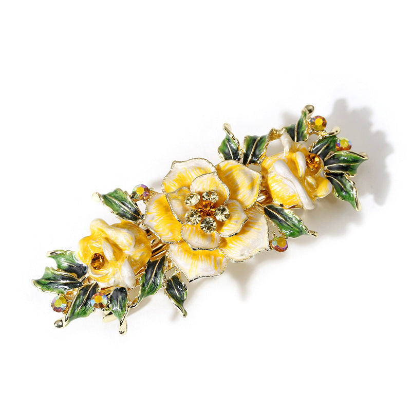 JMT-932938 Vintage Gold-Plated Crystal Rhinestone Flower Hair Clip - 10.5cm