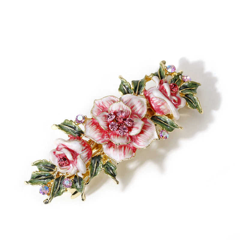 JMT-932938 Vintage Gold-Plated Crystal Rhinestone Flower Hair Clip - 10.5cm