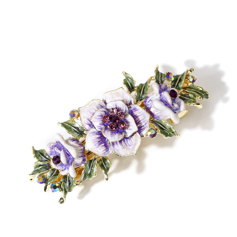 JMT-932938 Vintage Gold-Plated Crystal Rhinestone Flower Hair Clip - 10.5cm