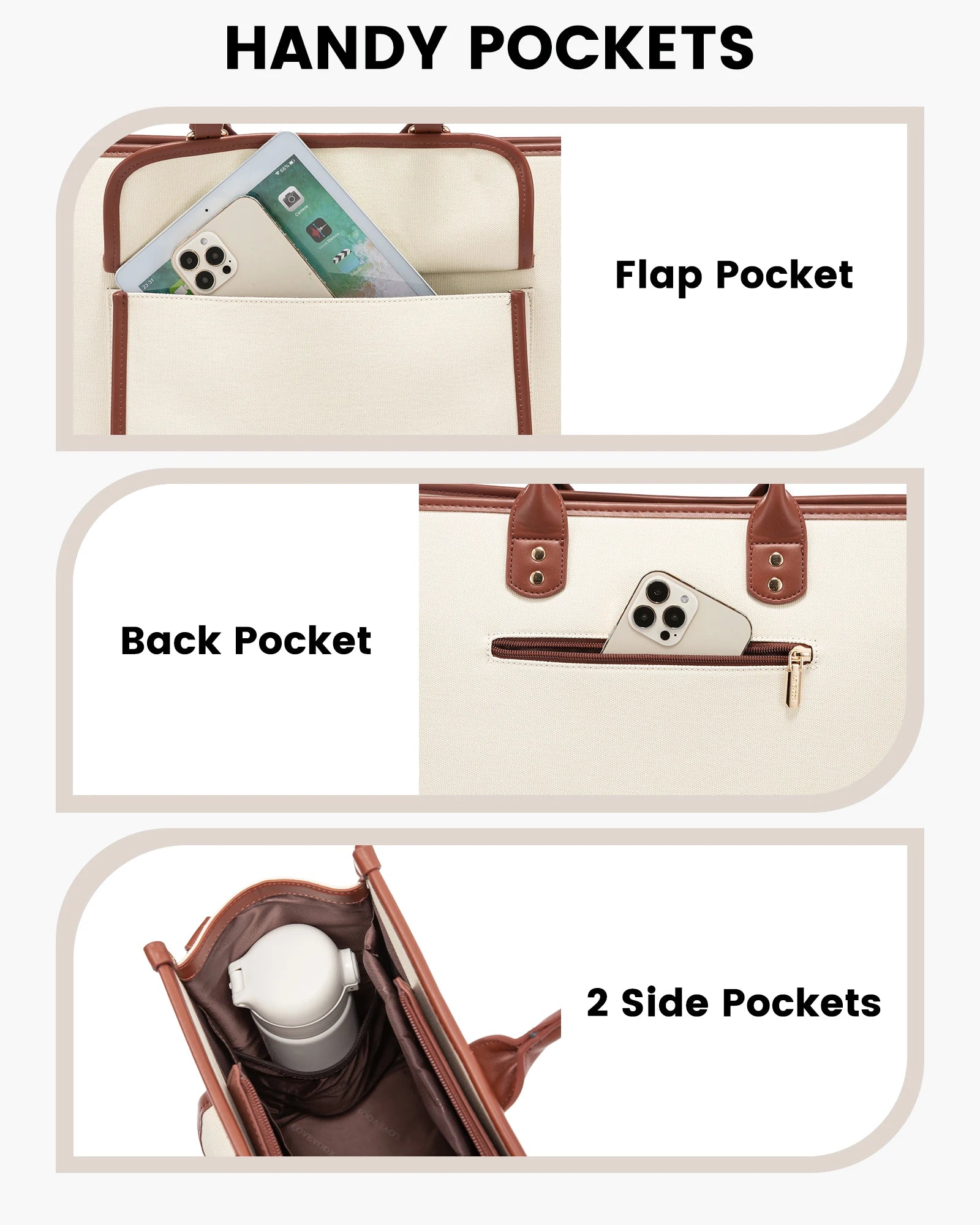 JMT-933130 Lightweight Canvas Laptop Tote Bag for Women - Large Capacity 15.6 Inch Shoulder Messenger Bag for Office, Travel & School
