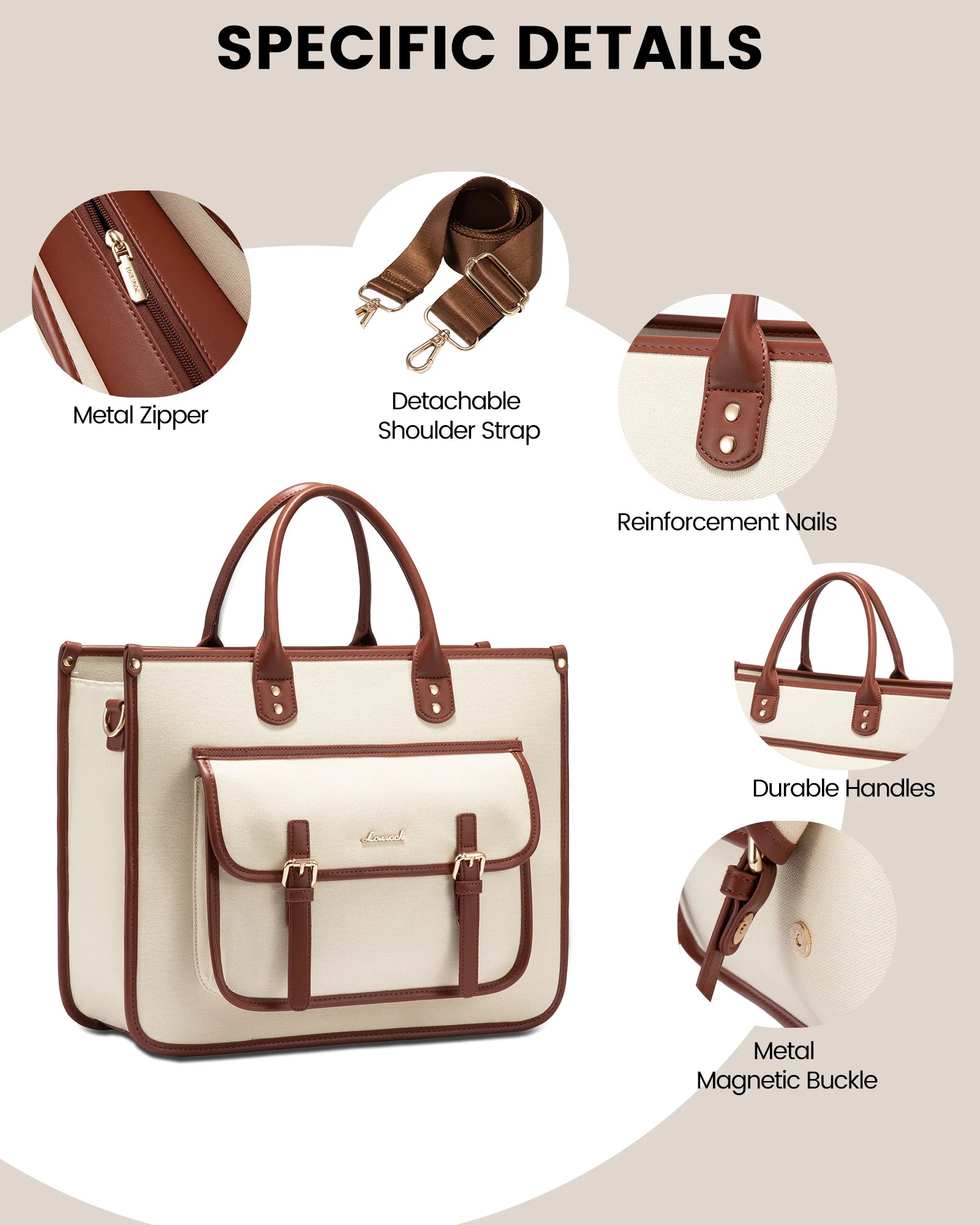 JMT-933130 Lightweight Canvas Laptop Tote Bag for Women - Large Capacity 15.6 Inch Shoulder Messenger Bag for Office, Travel & School