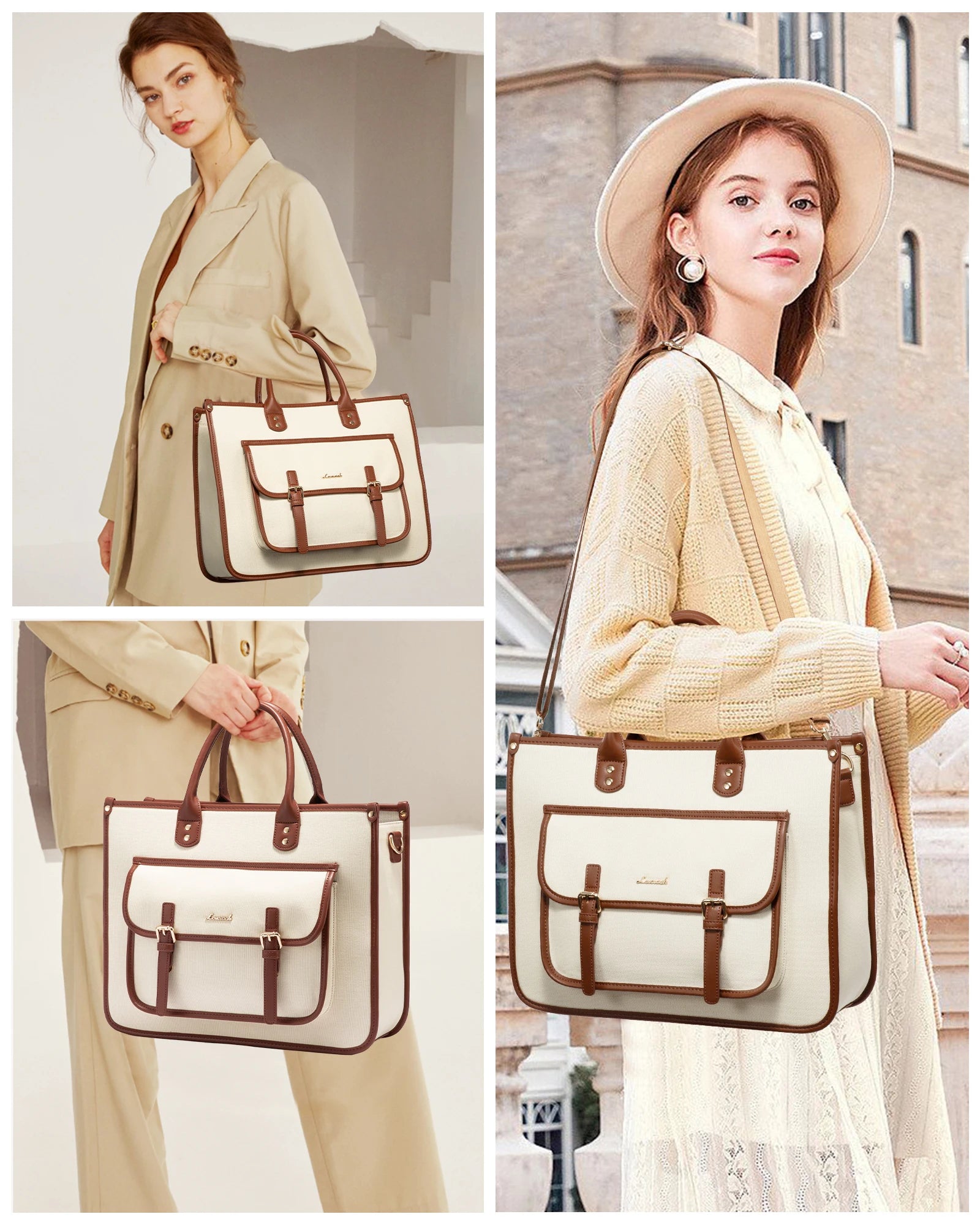 JMT-933130 Lightweight Canvas Laptop Tote Bag for Women - Large Capacity 15.6 Inch Shoulder Messenger Bag for Office, Travel & School