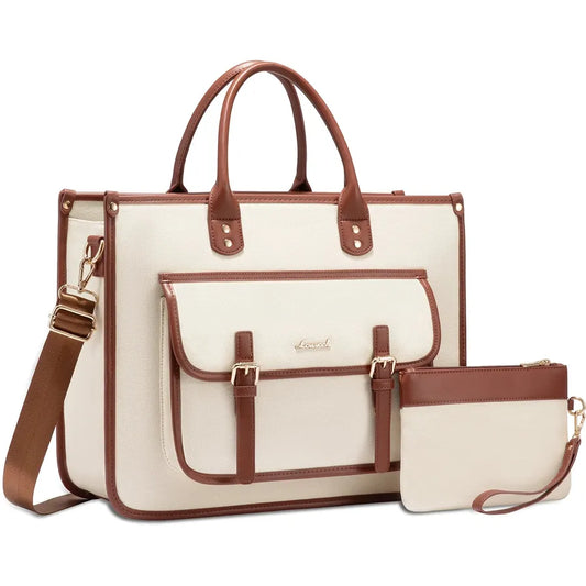 JMT-933130 Lightweight Canvas Laptop Tote Bag for Women - Large Capacity 15.6 Inch Shoulder Messenger Bag for Office, Travel & School