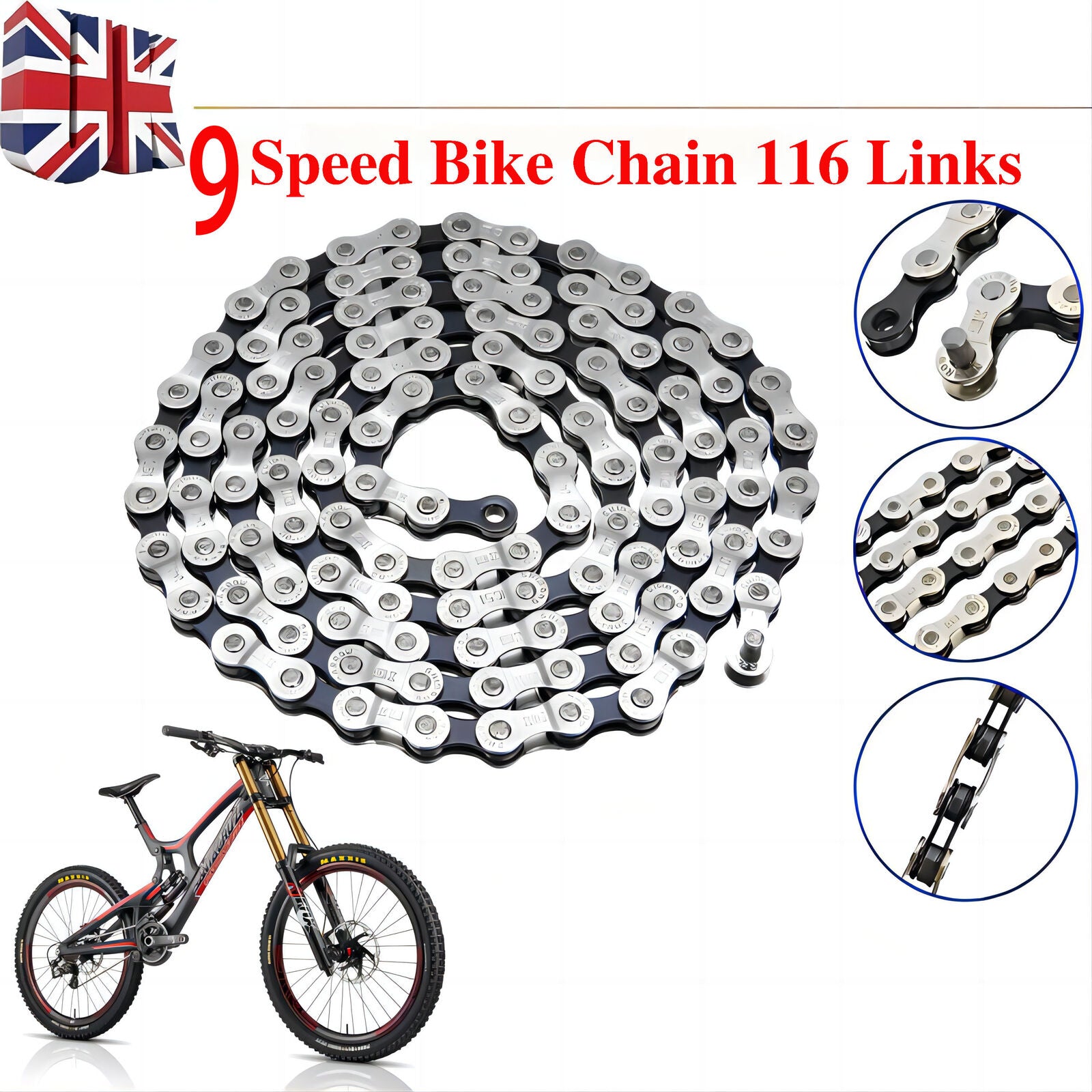 JMT-933322 9-Speed 116 Links Road Mountain Bike Chain Compatible with Shimano SRSAM