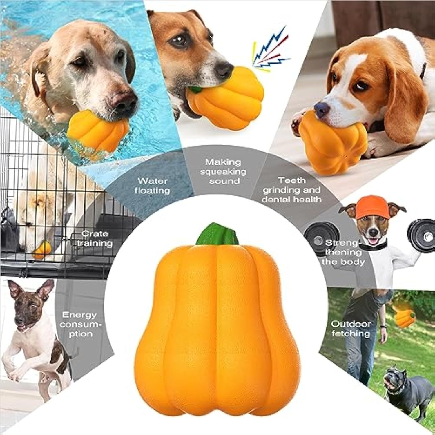 JMT-933386 Halloween Interactive Dog Toy - Pumpkin Thrower with Drawstring and Squeaker