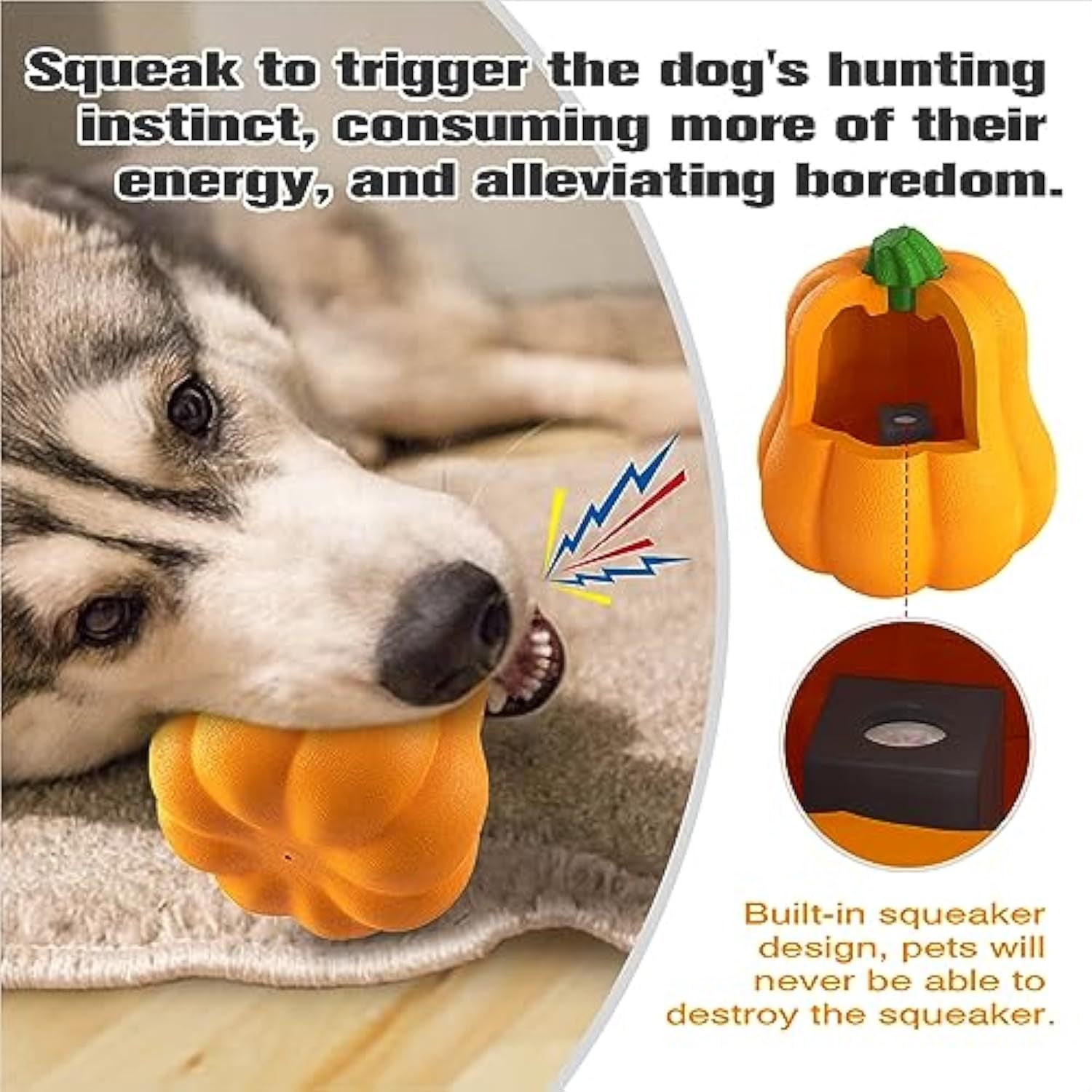JMT-933386 Halloween Interactive Dog Toy - Pumpkin Thrower with Drawstring and Squeaker