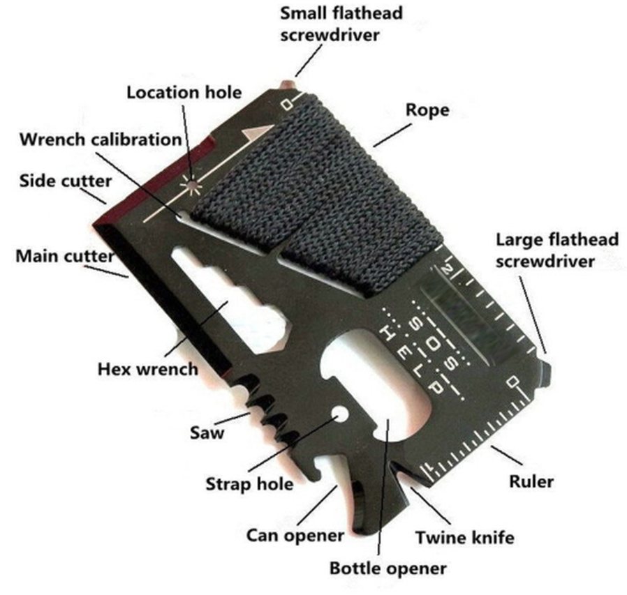JMT-933450 14-Function Multi-Purpose Camping Tool Card for Outdoor Use