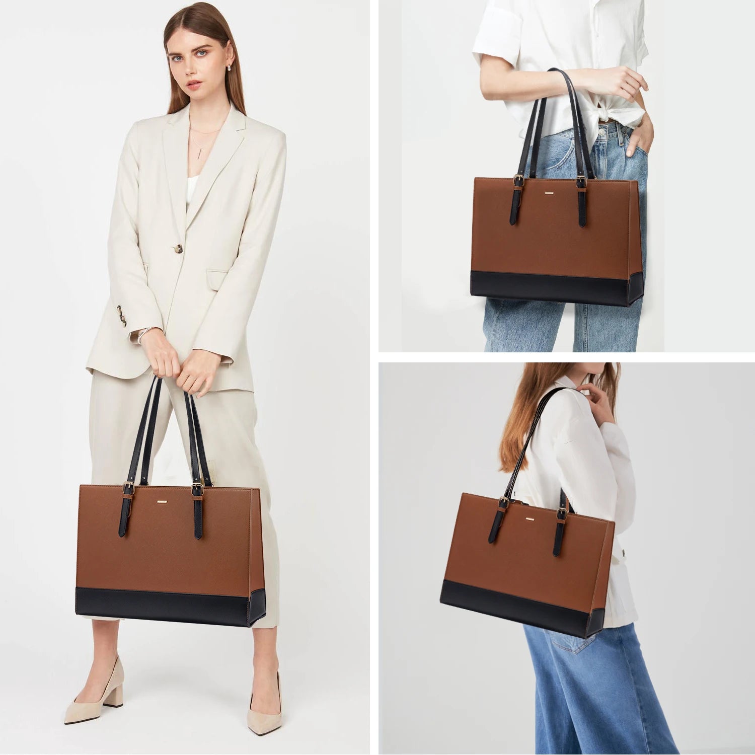JMT-934282 Large Capacity PU Leather Laptop Tote Bag with USB Port for Business and Office Use