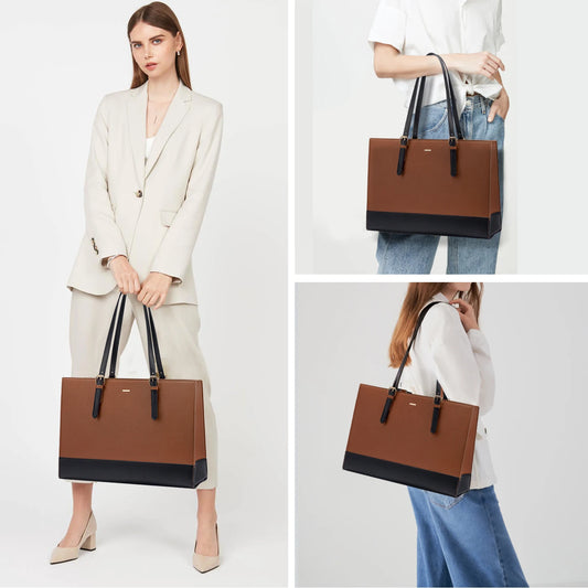 JMT-934282 Large Capacity PU Leather Laptop Tote Bag with USB Port for Business and Office Use