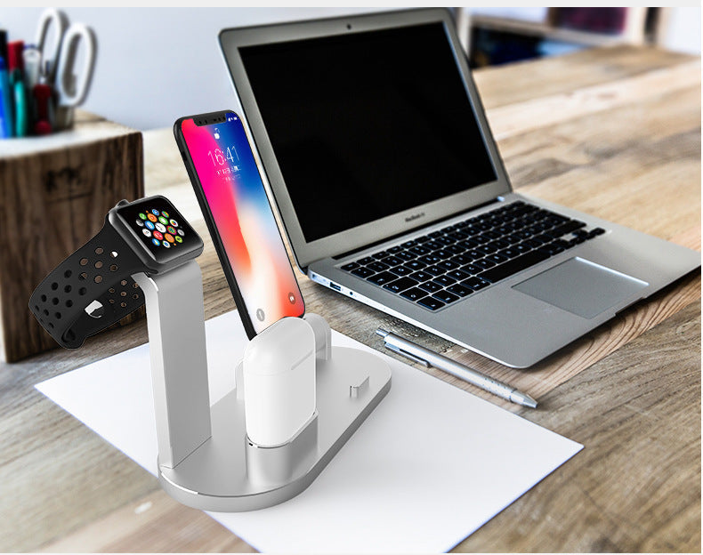 JMT-934410 Multi-Functional Aluminum Alloy Charging Dock for iPhone, Apple Watch, and AirPods with Cables