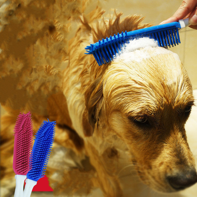 JMT-934794 Pet Bath Brush for Dogs and Cats - Silicone and Plastic Scrubbing Tool, Blue, 27cm Long, 4cm Wide