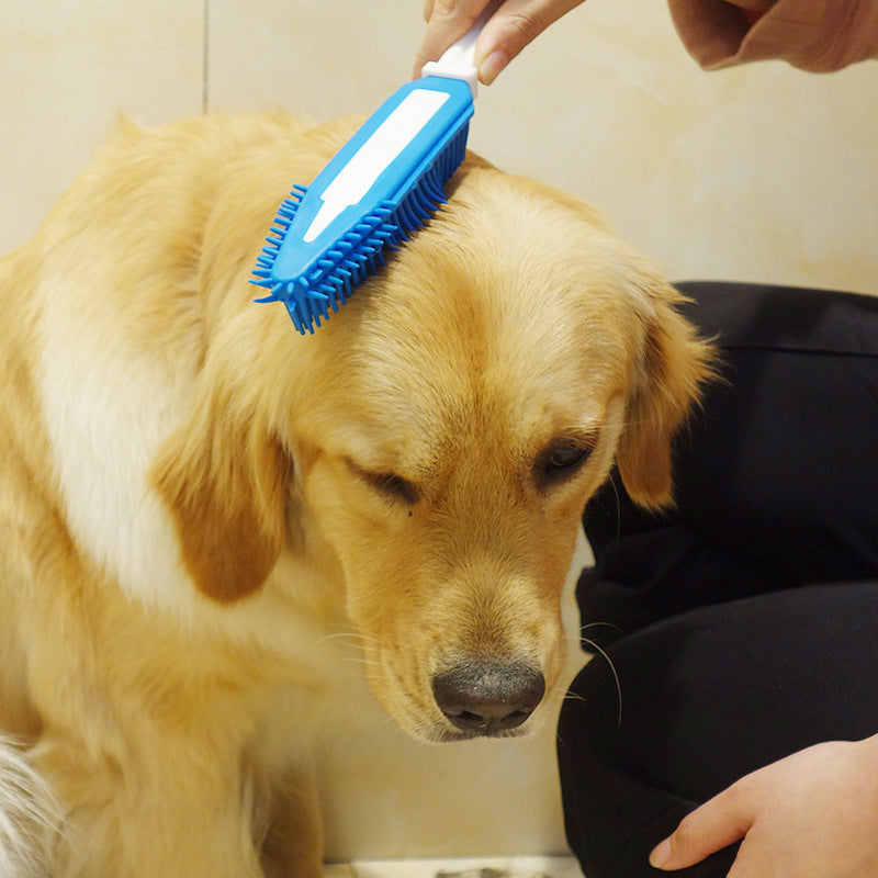 JMT-934794 Pet Bath Brush for Dogs and Cats - Silicone and Plastic Scrubbing Tool, Blue, 27cm Long, 4cm Wide