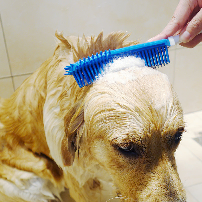 JMT-934794 Pet Bath Brush for Dogs and Cats - Silicone and Plastic Scrubbing Tool, Blue, 27cm Long, 4cm Wide