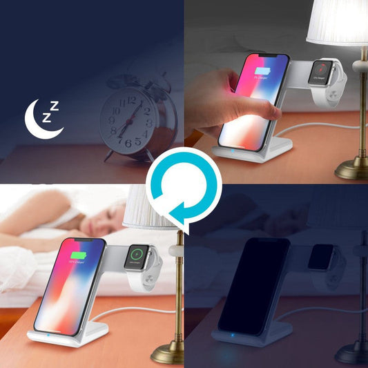 JMT-935242 Two-in-One Fast Wireless Charger for Mobile Phones and Smartwatches - Dual Charging Stand in Black or White